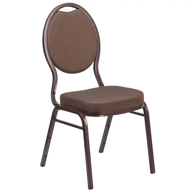 Alt view image 6 of 6 - 4 Pack HERCULES Series Teardrop Back Stacking Banquet Chair in Brown Patterned Fabric - Copper Vein Frame