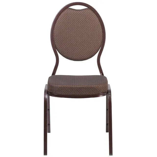 Alt view image 5 of 6 - 4 Pack HERCULES Series Teardrop Back Stacking Banquet Chair in Brown Patterned Fabric - Copper Vein Frame