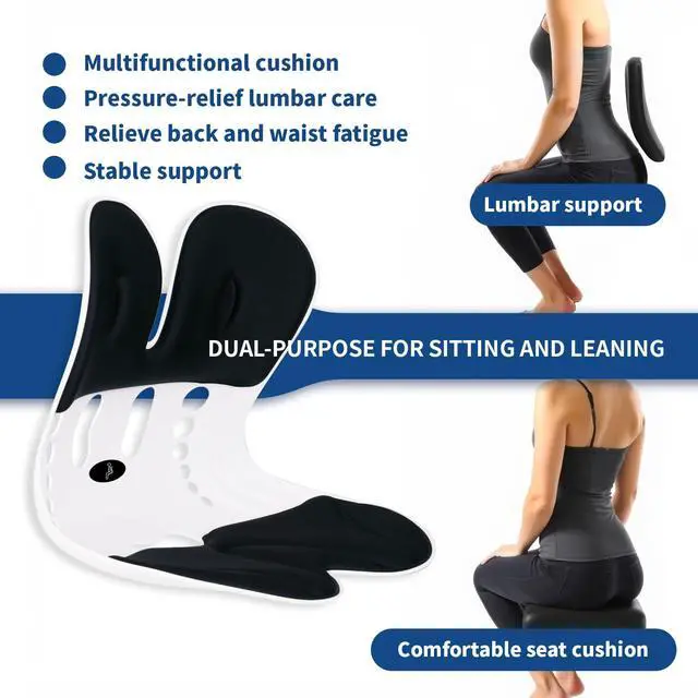 Alt view image 3 of 7 - Ergonomic Back Support for Office Chair Cushion with Lumbar Pillow - Posture Corrector for Desk Chairs, Comfortable Memory Foam Seat Cushion for Lower Back Pain Relief (Black)