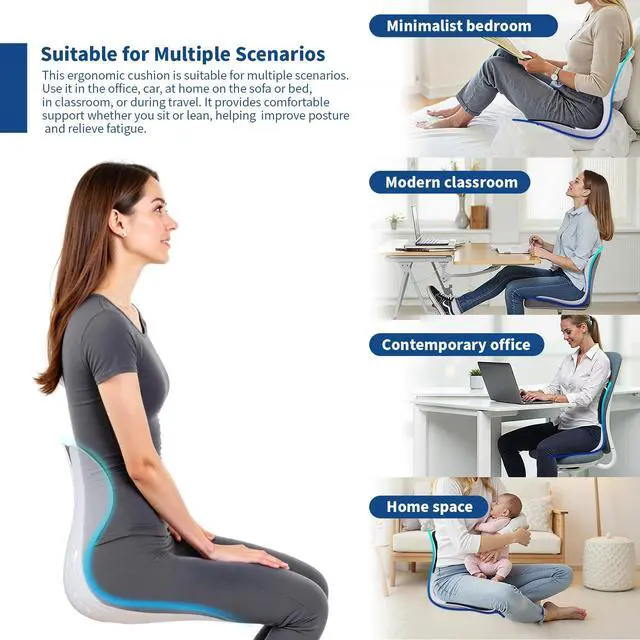 Alt view image 4 of 7 - Ergonomic Back Support for Office Chair Cushion with Lumbar Pillow - Posture Corrector for Desk Chairs, Comfortable Memory Foam Seat Cushion for Lower Back Pain Relief (Black)