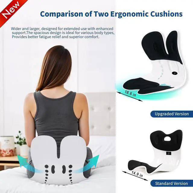 Alt view image 6 of 7 - Ergonomic Back Support for Office Chair Cushion with Lumbar Pillow - Posture Corrector for Desk Chairs, Comfortable Memory Foam Seat Cushion for Lower Back Pain Relief (Black)