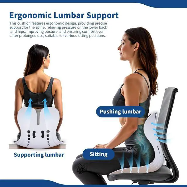 Alt view image 5 of 7 - Ergonomic Back Support for Office Chair Cushion with Lumbar Pillow - Posture Corrector for Desk Chairs, Comfortable Memory Foam Seat Cushion for Lower Back Pain Relief (Black)