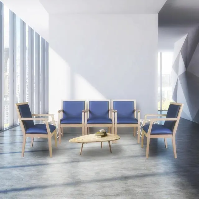 Alt view image 2 of 7 - Regent WallGuard Guest & Reception Waiting Room Wood Side Chair - Noble Oak/Navy Blue Vinyl
