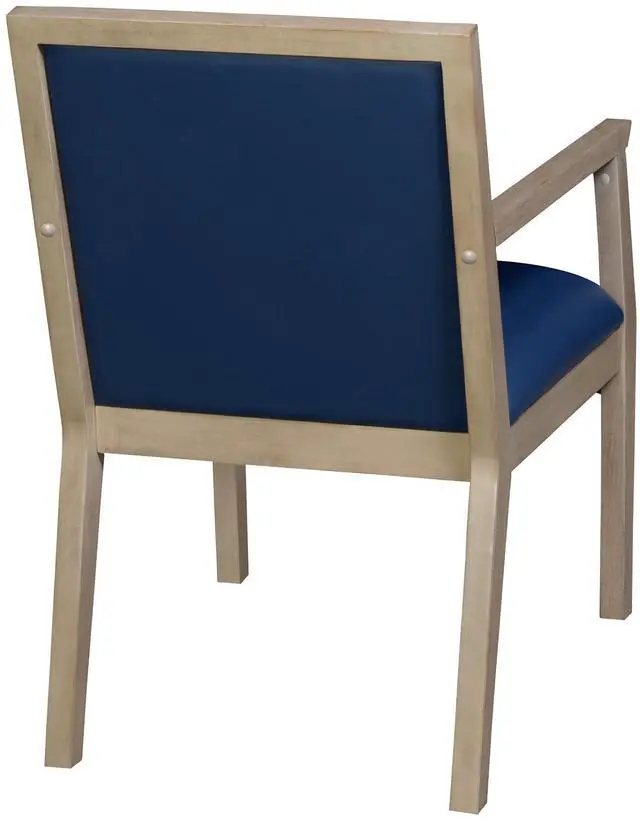 Alt view image 5 of 7 - Regent WallGuard Guest & Reception Waiting Room Wood Side Chair - Noble Oak/Navy Blue Vinyl