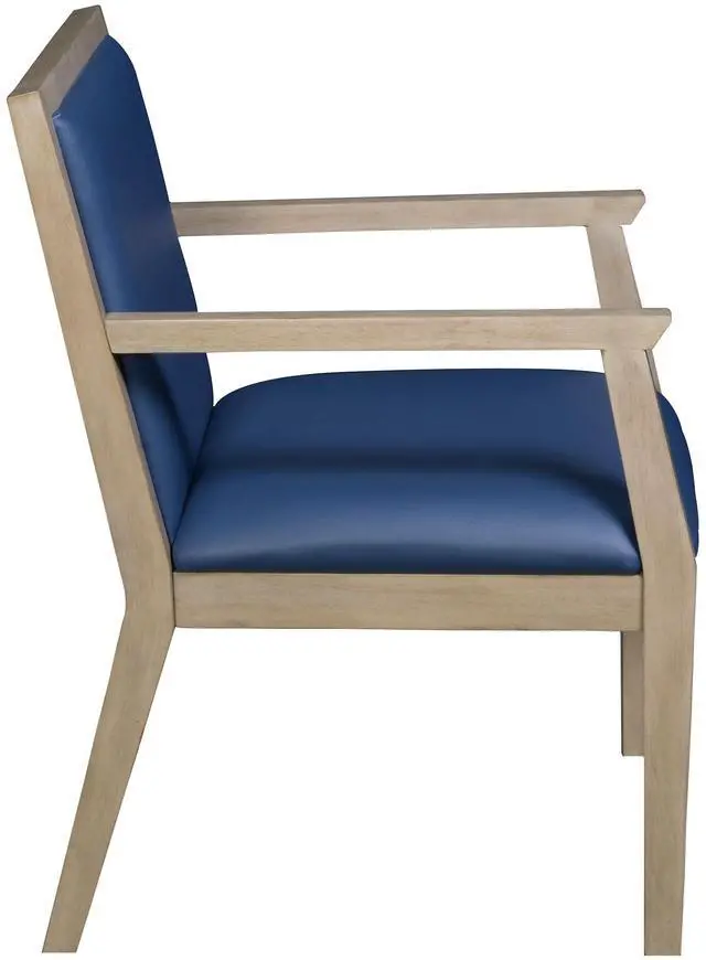 Alt view image 4 of 7 - Regent WallGuard Guest & Reception Waiting Room Wood Side Chair - Noble Oak/Navy Blue Vinyl