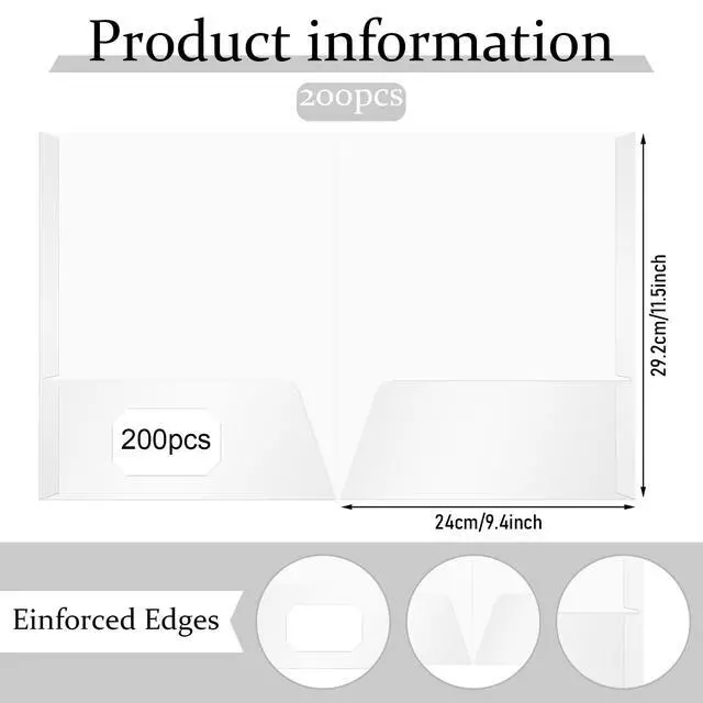 Alt view image 2 of 6 - 200 Pack Paper Pocket Folders with 2 Pocket Glossy Laminated Letter Size File Folders Bulk Paper Portfolios with File Presentation for School,Office,Home,Bussines,Teacher, College(White)