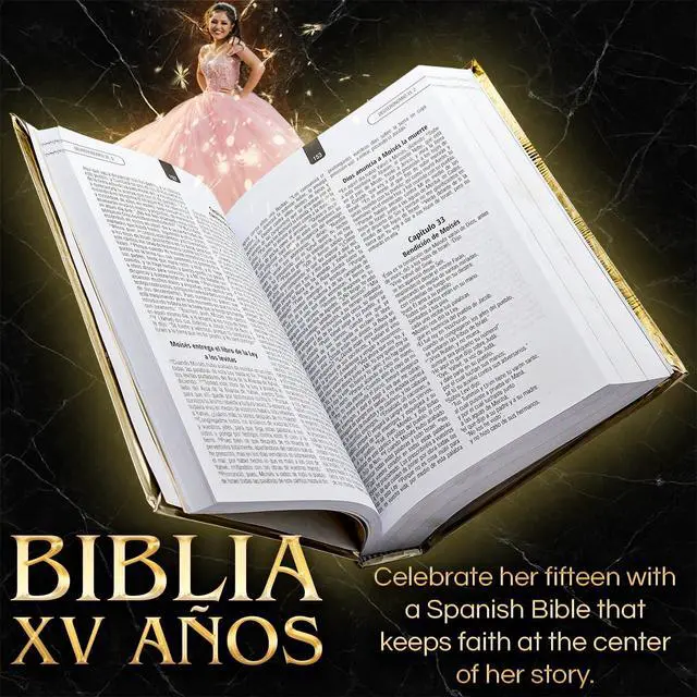 Alt view image 2 of 7 - Quinceanera Biblia catolica en español Metalic Cover for XV años - Spanish Bible Large Print - Biblia en español letra Grande Quinceanera Decorations Quinceanera gifts - Quinceanera bible catholic