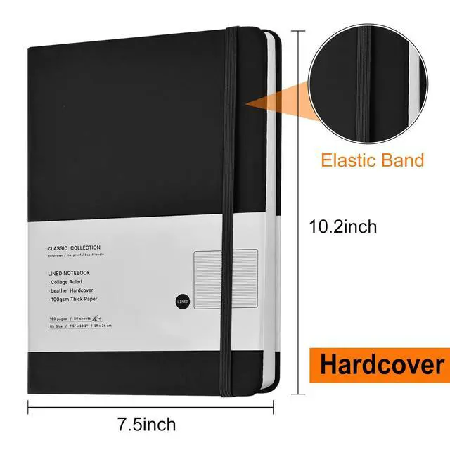 Alt view image 2 of 7 - 12 Pack B5 Notebooks Journal College Ruled Composition Notebooks Classic Hardcover Lined Journals for Office Home School Business Writing Note Taking, 10.2" x 7.5", 100GSM Thick Paper (Black)