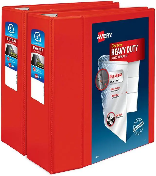 Main image of ® Heavy-Duty View 3 Ring Binder, 5 Inch EZD® Rings, Great for Portfolios, Office, School Notebooks, and More, 2 Red Binders (2-Pack of 79327)