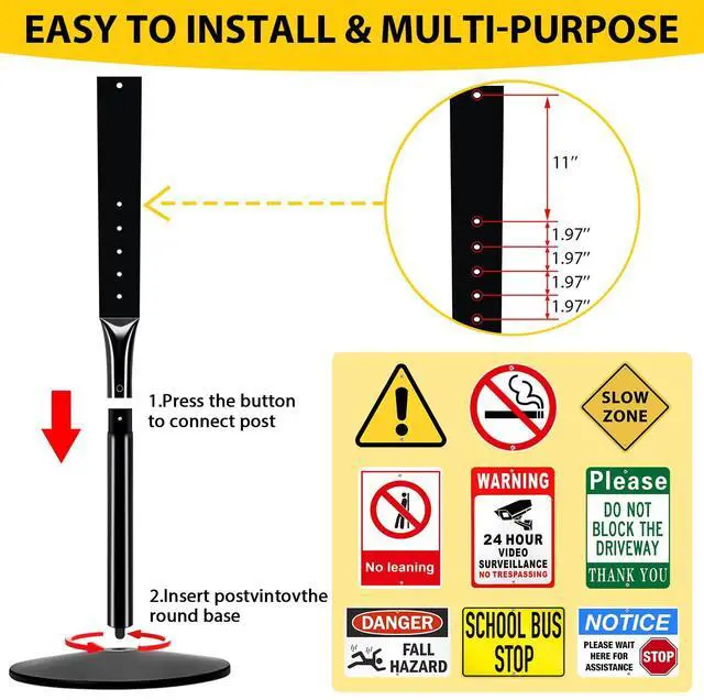 Alt view image 2 of 7 - Heavy Duty Cast Iron Sign Post With 12" Diameter Bottom Round Base, 48" Movable Stand for Hanging Signs, 2-Pack