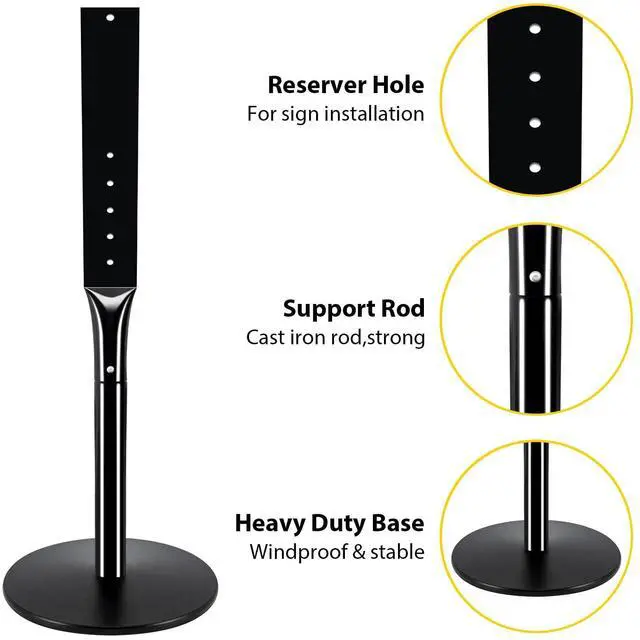 Alt view image 3 of 7 - Heavy Duty Cast Iron Sign Post With 12" Diameter Bottom Round Base, 48" Movable Stand for Hanging Signs, 2-Pack