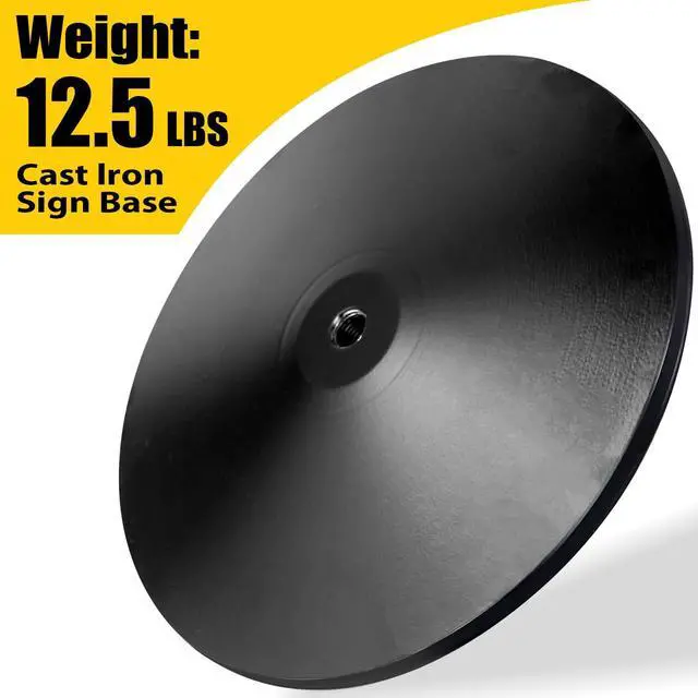 Alt view image 4 of 7 - Heavy Duty Cast Iron Sign Post With 12" Diameter Bottom Round Base, 48" Movable Stand for Hanging Signs, 2-Pack