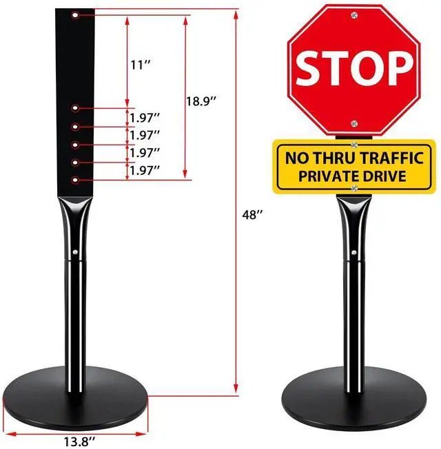 Alt view image 5 of 7 - Heavy Duty Cast Iron Sign Post With 12" Diameter Bottom Round Base, 48" Movable Stand for Hanging Signs, 2-Pack