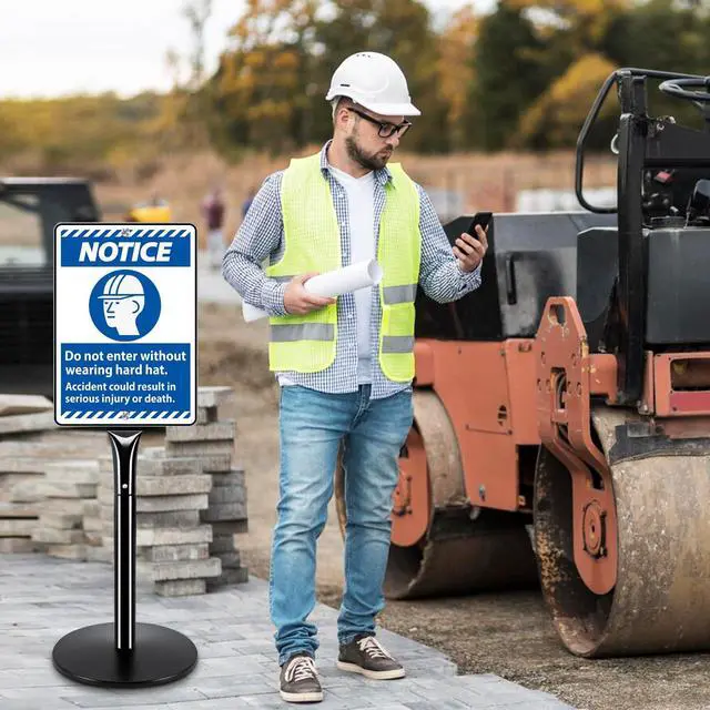 Alt view image 6 of 7 - Heavy Duty Cast Iron Sign Post With 12" Diameter Bottom Round Base, 48" Movable Stand for Hanging Signs, 2-Pack