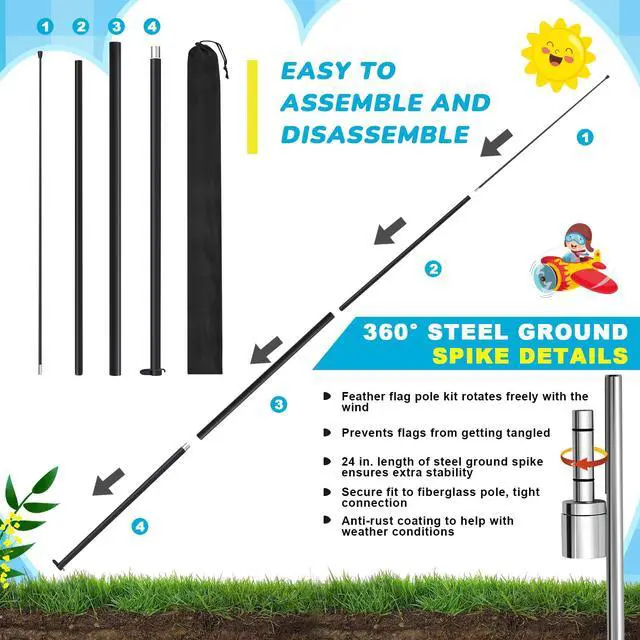Alt view image 5 of 7 - 2 Pack 15ft x 2.5ft Now Enrolling Preschool Feather Flag Set Swooper Flag Weatherproof Advertising Banner Enrolling Sign with Flagpoles Ground Stakes for Kindergarten Business Advertising