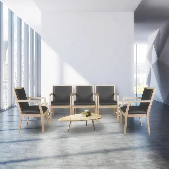 Alt view image 2 of 7 - Regent WallGuard Guest & Reception Waiting Room Wood Side Chair - Noble Oak/Black Vinyl