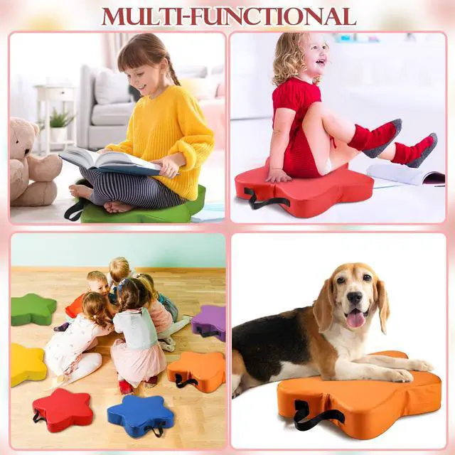 Alt view image 6 of 6 - 6 Pack Star Floor Classroom Cushions 3'' Thick Kids 15'' Soft Kids Colored Seating Cushions for Class Elementary Daycare Preschool Nursery Home Learning Meditation