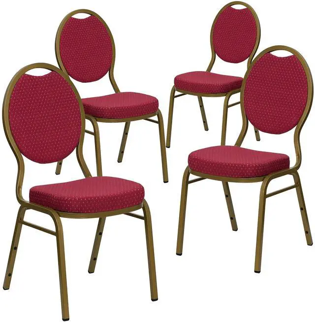 Main image of 4 Pack HERCULES Series Teardrop Back Stacking Banquet Chair in Burgundy Patterned Fabric - Gold Frame