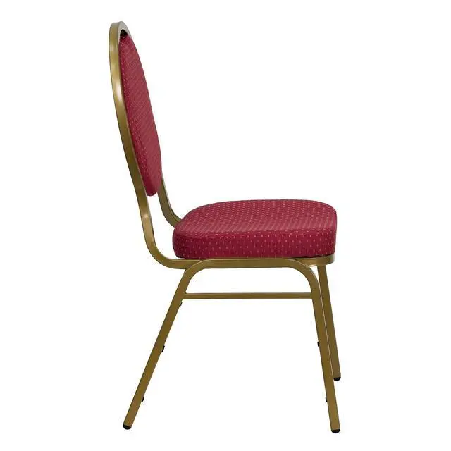 Alt view image 4 of 6 - 4 Pack HERCULES Series Teardrop Back Stacking Banquet Chair in Burgundy Patterned Fabric - Gold Frame
