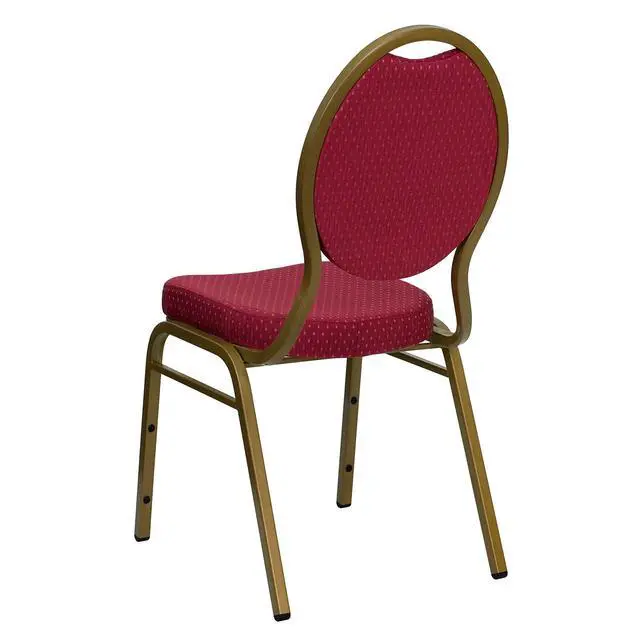 Alt view image 3 of 6 - 4 Pack HERCULES Series Teardrop Back Stacking Banquet Chair in Burgundy Patterned Fabric - Gold Frame