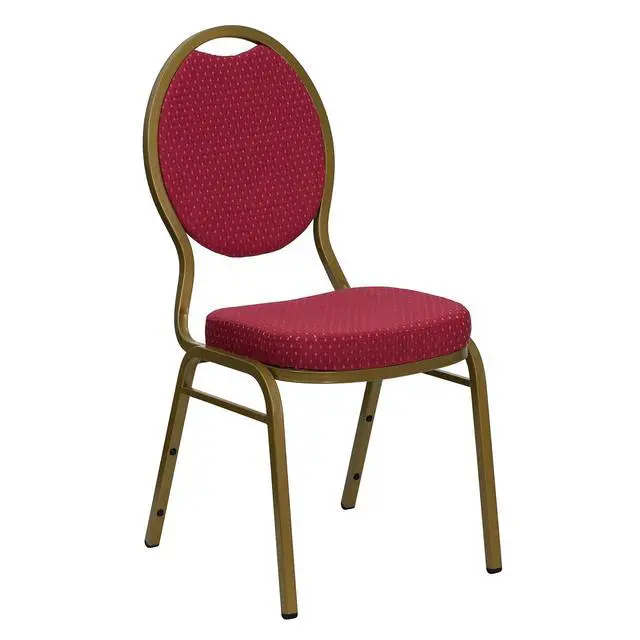 Alt view image 6 of 6 - 4 Pack HERCULES Series Teardrop Back Stacking Banquet Chair in Burgundy Patterned Fabric - Gold Frame