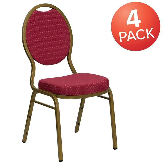Alt view image 2 of 6 - 4 Pack HERCULES Series Teardrop Back Stacking Banquet Chair in Burgundy Patterned Fabric - Gold Frame