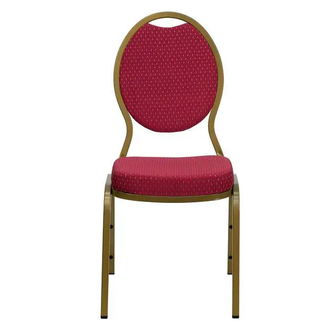 Alt view image 5 of 6 - 4 Pack HERCULES Series Teardrop Back Stacking Banquet Chair in Burgundy Patterned Fabric - Gold Frame