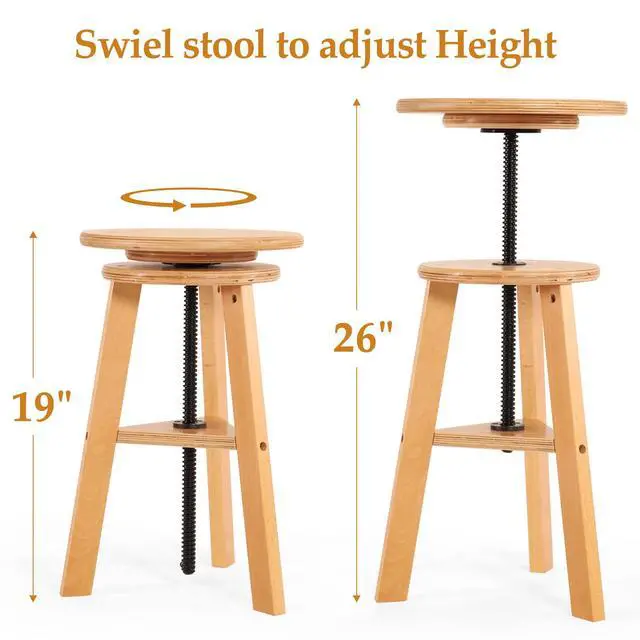 Alt view image 3 of 7 - Adjustable Drafting Stool, Beech Wood, Artist Stool Chair, Supports Up to 176 Lbs, for Artists, Studio, Home Use, Office, Kitchen