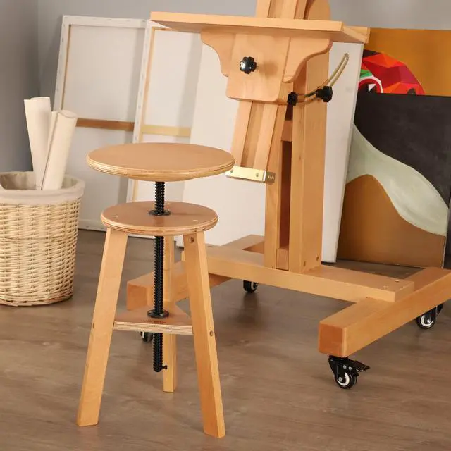 Alt view image 2 of 7 - Adjustable Drafting Stool, Beech Wood, Artist Stool Chair, Supports Up to 176 Lbs, for Artists, Studio, Home Use, Office, Kitchen