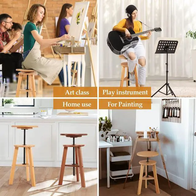 Alt view image 5 of 7 - Adjustable Drafting Stool, Beech Wood, Artist Stool Chair, Supports Up to 176 Lbs, for Artists, Studio, Home Use, Office, Kitchen