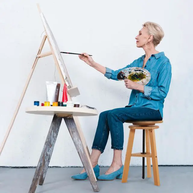 Alt view image 6 of 7 - Adjustable Drafting Stool, Beech Wood, Artist Stool Chair, Supports Up to 176 Lbs, for Artists, Studio, Home Use, Office, Kitchen