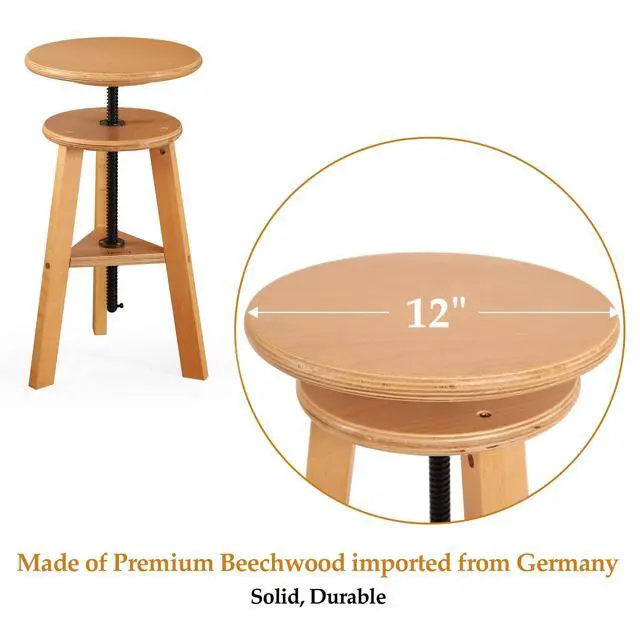 Alt view image 7 of 7 - Adjustable Drafting Stool, Beech Wood, Artist Stool Chair, Supports Up to 176 Lbs, for Artists, Studio, Home Use, Office, Kitchen
