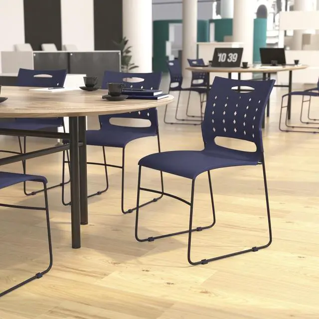Alt view image 2 of 7 - Hercules Series 881 lb. Capacity Black Sled Base Stack Chair with Air-Vent Back