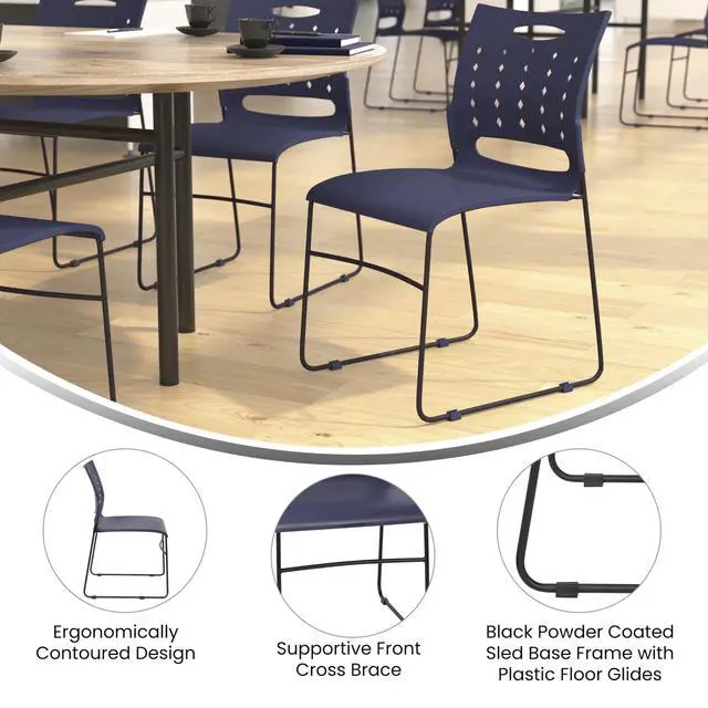 Alt view image 4 of 7 - Hercules Series 881 lb. Capacity Black Sled Base Stack Chair with Air-Vent Back