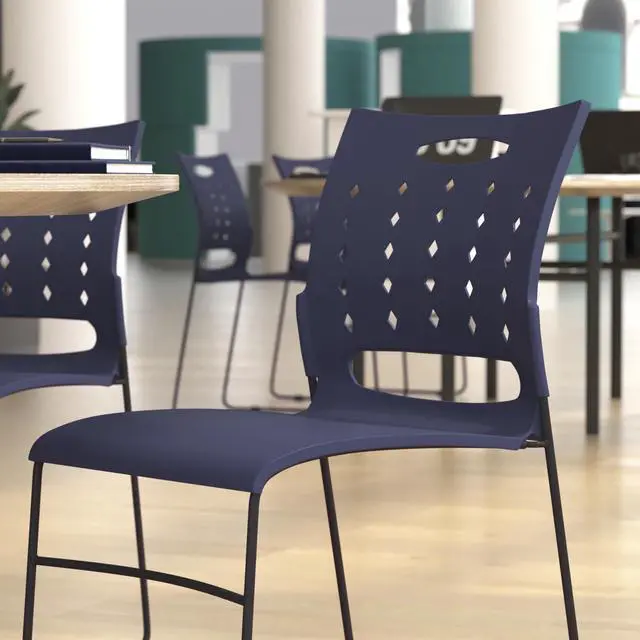 Alt view image 6 of 7 - Hercules Series 881 lb. Capacity Black Sled Base Stack Chair with Air-Vent Back