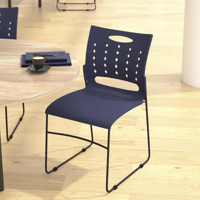 Alt view image 5 of 7 - Hercules Series 881 lb. Capacity Black Sled Base Stack Chair with Air-Vent Back