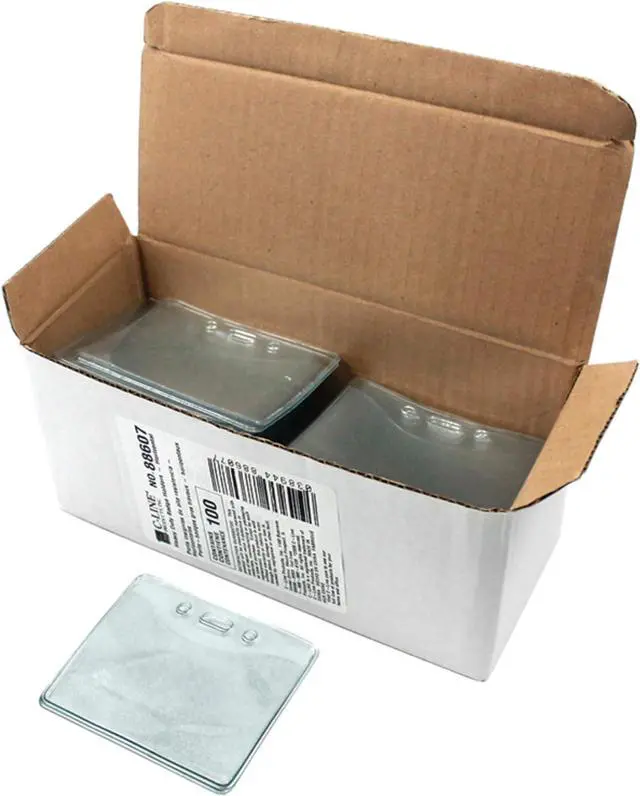 Main image of Heavy Duty Vinyl Badge Holders, Horizontal, 2.38 x 3.38 Inches, 100 per Pack, Clear (88607) (Pack of 10)