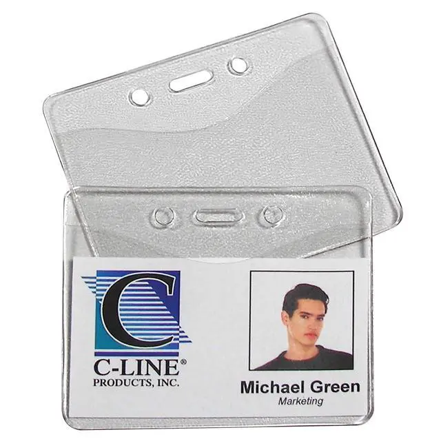 Alt view image 3 of 3 - Heavy Duty Vinyl Badge Holders, Horizontal, 2.38 x 3.38 Inches, 100 per Pack, Clear (88607) (Pack of 10)