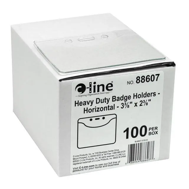 Alt view image 2 of 3 - Heavy Duty Vinyl Badge Holders, Horizontal, 2.38 x 3.38 Inches, 100 per Pack, Clear (88607) (Pack of 10)