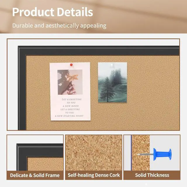 Alt view image 3 of 7 - 18x24 Cork Board 2-Pack with Wooden Frame, Hanging Pin Board | 18x24 inch cork board, set of 2, wooden frame, cork surface resists pinholes, easy wall hanging, office home use