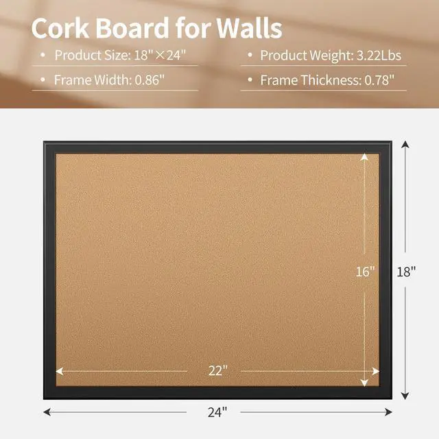 Alt view image 2 of 7 - 18x24 Cork Board 2-Pack with Wooden Frame, Hanging Pin Board | 18x24 inch cork board, set of 2, wooden frame, cork surface resists pinholes, easy wall hanging, office home use