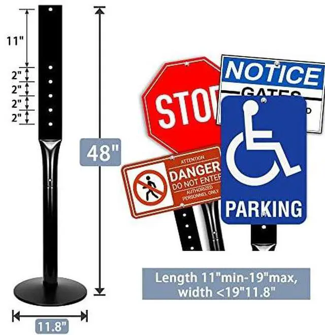 Alt view image 3 of 7 - Parking Sign Post 48" Heavy Duty Sign Stand Cast Iron Sign Base, Movable Parking Sign Stand for Hanging Signs (Black-15Lbs-1Pack)