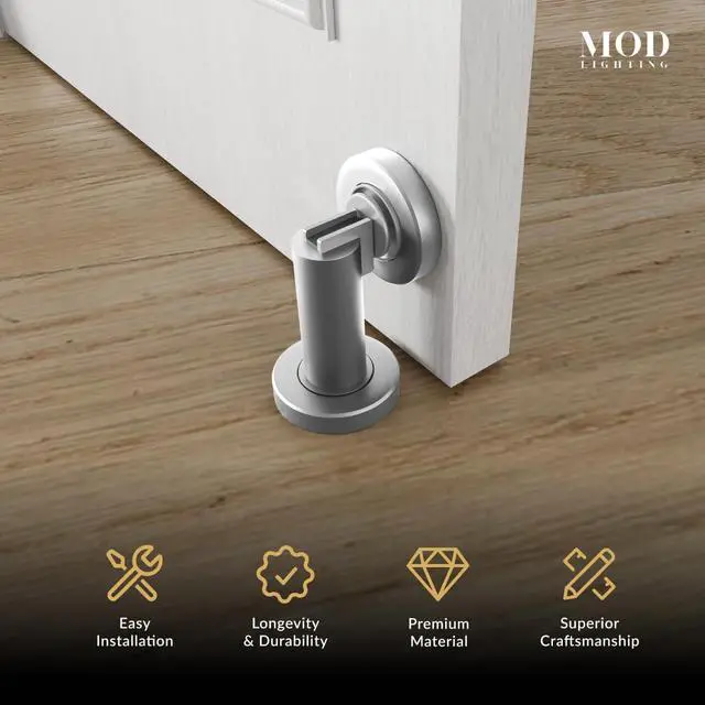 Alt view image 2 of 6 - Modern Magnetic Door Stop | Heavy Duty Door Catch Designed for Floor and Wall Mounting, Magnetic Door Holder, Door Stopper Durable Zinc Alloy, 2 Pack (Satin Nickle)
