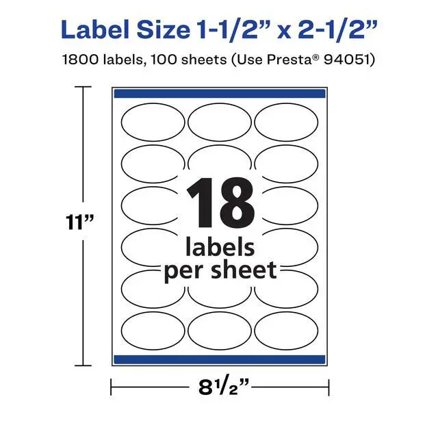 Alt view image 5 of 7 - Matte White Removable Oval Labels, Sure Feed Technology, 1.5" x 2.5", 1,800 Removable Labels, Laser/Inkjet Printable