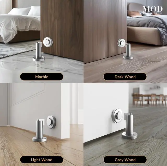 Alt view image 3 of 6 - Modern Magnetic Door Stop | Heavy Duty Door Catch Designed for Floor and Wall Mounting, Magnetic Door Holder, Door Stopper Durable Zinc Alloy, 2 Pack (Satin Nickle)