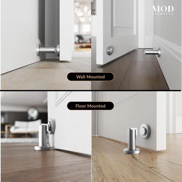 Alt view image 4 of 6 - Modern Magnetic Door Stop | Heavy Duty Door Catch Designed for Floor and Wall Mounting, Magnetic Door Holder, Door Stopper Durable Zinc Alloy, 2 Pack (Satin Nickle)