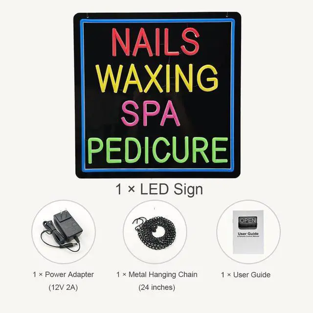 Alt view image 5 of 5 - Nails Waxing Spa Pedicure Neon Sign, 16"×16", High Brightness Business Signboard for Nail Spa Bar, Beauty Skincare Studio Hair Removal Salon, Black Acrylic Backboard, Durable, Storefront Decor