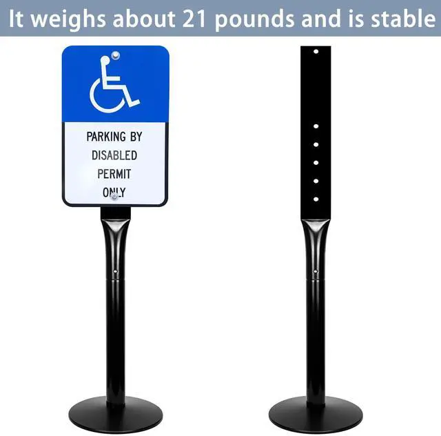 Alt view image 7 of 7 - Parking Sign Post 48" Heavy Duty Sign Stand Cast Iron Sign Base, Movable Parking Sign Stand for Hanging Signs (Black-15Lbs-1Pack)