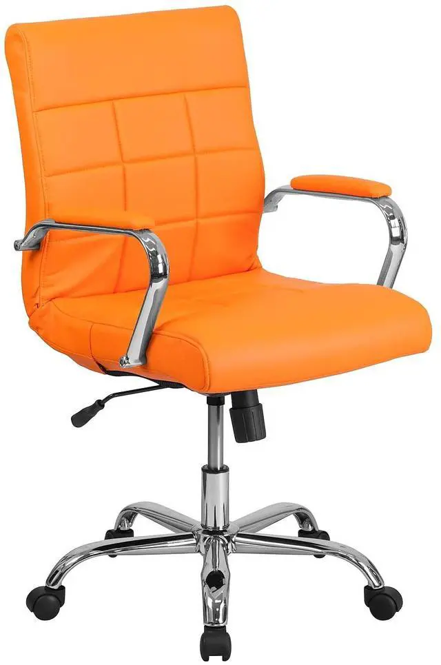Main image of Vivian Mid-Back Orange Vinyl Executive Swivel Office Chair with Chrome Base and Arms
