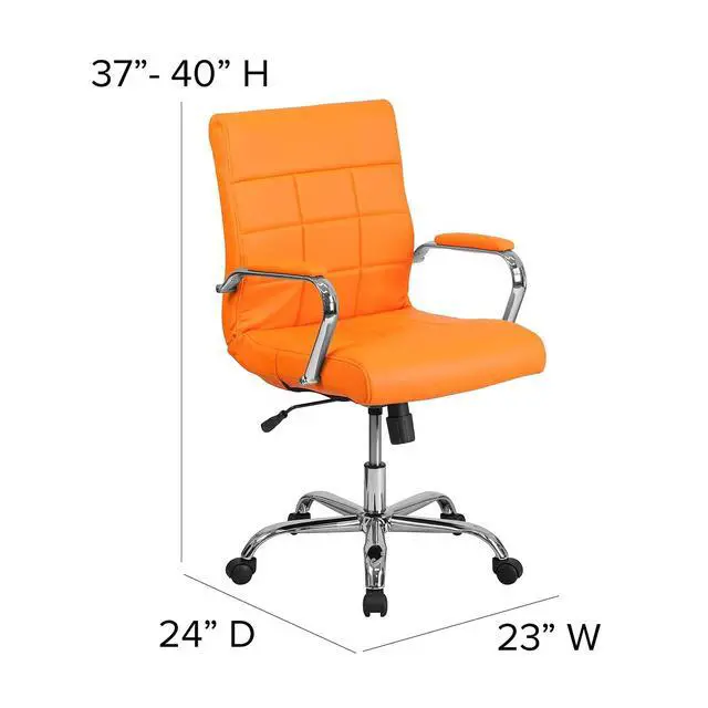 Alt view image 3 of 7 - Vivian Mid-Back Orange Vinyl Executive Swivel Office Chair with Chrome Base and Arms